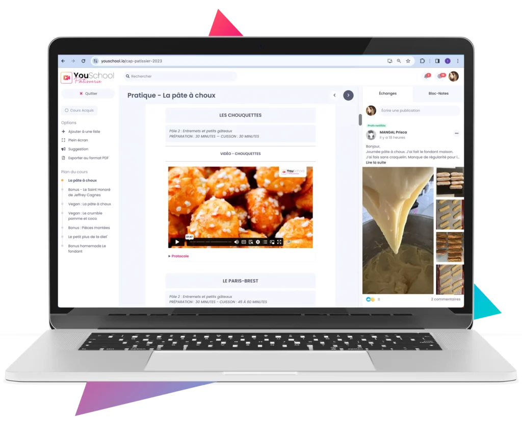 Plateforme cours CAP Pâtisserie recette