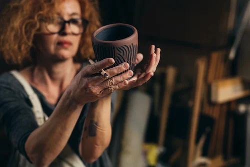 Céramiste tenant une tasse