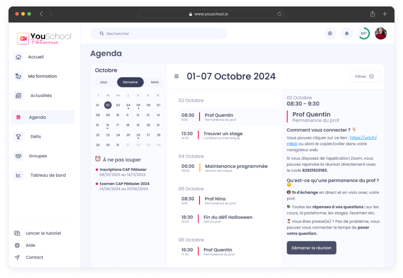 agenda-plateforme-youschool