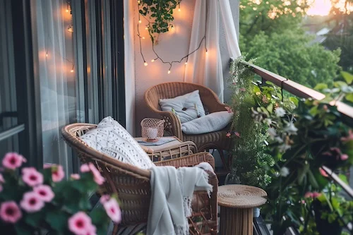 décoration des balcons avec des plantes vertes et des fleurs